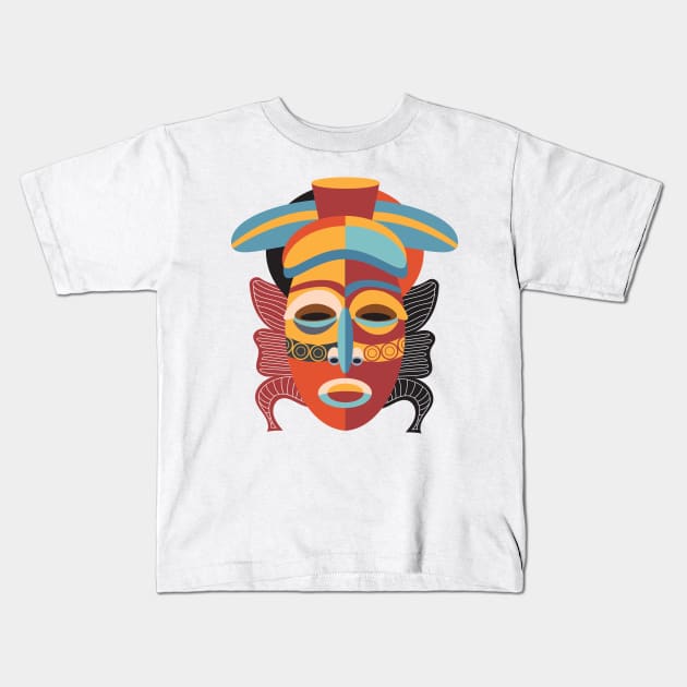 Abstract African Ritual Mask Flowers Flat Fantasy Artistic Style Kids T-Shirt by sorashop